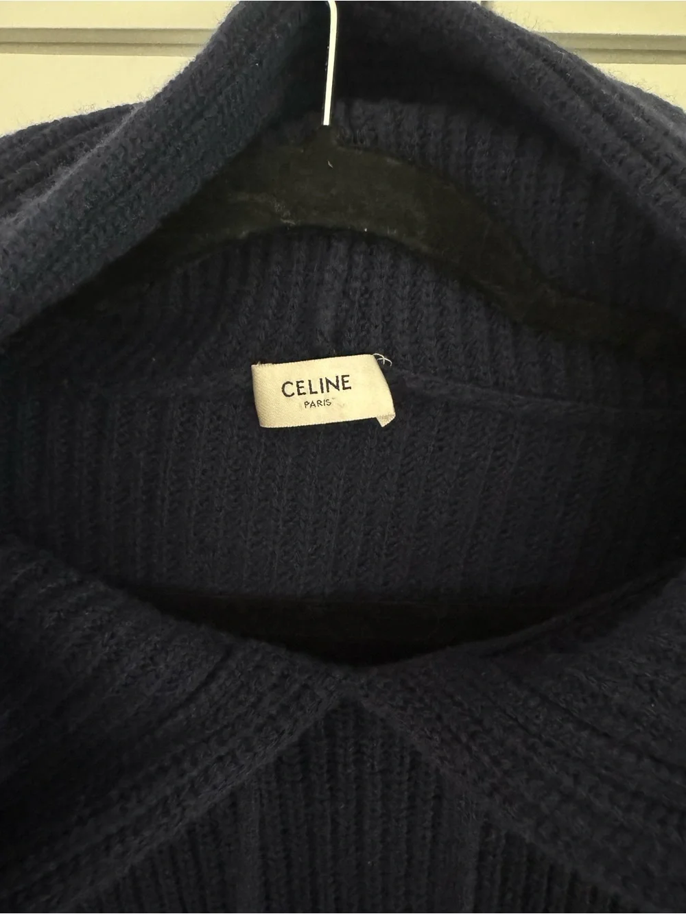 Celine Navy Ribbed Logo Hoodie